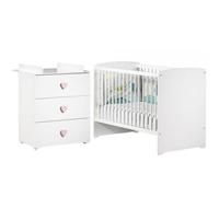 Chambre Complète Bébé Avec Lit À Barreaux Et Commode À Langer - Basic Blanc/rose TU