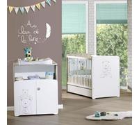 Chambre Duo Lit Et Commode À Langer En Bois - Teddy Blanc TU