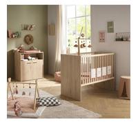 Chambre bébé duo: Lit bébé 60x120 évolutif et commode à langer 2 portes décor bois hêtre - ADELE