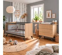 Chambre Bébé Duo: Lit Bébé 70x140 Évolutif Et Commode À Langer Décor Chêne Doré - New York Marron/gris TU