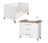 Chambre bébé duo : Lit évolutif 70 x 140 cm + commode à langer - OLE - ROBA - Chêne foncé / Blanc