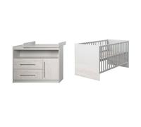 roba Chambre Bébé Duo Maren 2 - Lit Évolutif 70 x 140 cm + Commode à Langer - Gris Clair / Chêne Blanchi