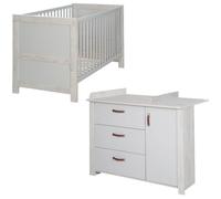 Chambre Bébé Duo Mila - ROBA - Lit 70x140 cm + Commode à Langer - Gris Clair - Chêne Blanchi