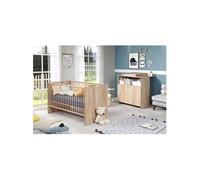 Chambre Bébé Duo Niko - Lit 70x140 cm + 2 tiroirs à langer -Reproduction Chêne Naturel - Trendteam