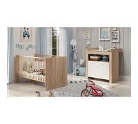 Chambre Bébé Duo Pia - Lit 70x140 Cm + Commode A Langer 2 Portes - Décor Chene Sonoma Et Blanc Mat - Trendteam