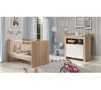 Chambre Bébé Duo PIA, Lit 70x140 cm, Commode à Langer 2 Portes,Reproduction Chêne Sonoma et Blanc Mat, Sommier Réglable 3 Hauteurs