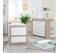 Chambre Bébé Duo ROBA - Malo - Lit Évolutif 70x140 cm + Commode à Langer avec Plan à Langer Amovible - Blanc - Décor Chêne