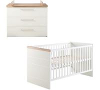 Chambre Bébé Duo ROBA Nele - Lit Évolutif 70x140 cm + Commode à Langer - Blanc / Décor Chêne