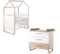 Chambre bébé duo - ROBA - Noah - Lit cododo 60x120 + Commode à langer évolutive - Blanc/Chêne
