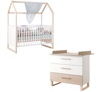 ROBA Ensemble Chambre Bébé 'Noah' Duo - Lit Cabane 70x140 + Commode à Langer - Blanc / Chêne Tristan