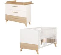 Set de Meubles 'Theo' duo - ROBA - Lit Bébé Évolutif 70x140 + Commode à Langer - Blanc / Chêne
