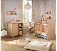 Chambre Bébé Duo Sauthon Sam Chene Doré, Lit Bébé 120 x 60 cm, Commode à Langer Intégrée, Fabriqué en France