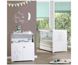 Chambre bébé duo Teddy: lit 120x60, commode a langer - Babyprice - Blanc G