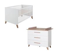 Chambre Bébé Évolutive 2 Pièces - Fermeture Soft-close Ole Blanc - Chêne Foncé TU