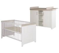 Chambre Bébé Évolutive 2 Pièces - Style Rustique Moderne Avec Soft-close Felicia Blanc Cassé / Décor Luna Elm TU