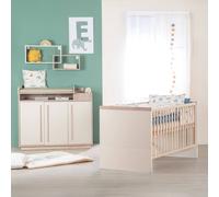Chambre Bébé Évolutive - Lit + Commode À Langer Elva Cachemire - Noyer De Virginie TU