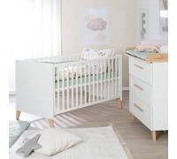 Chambre Bébé Évolutive - Lit + Commode À Langer Leon Blanc - Chêne Othello TU