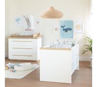 Chambre Bébé Évolutive - Lit + Commode À Langer Lumo Blanc - Chêne Artisan TU