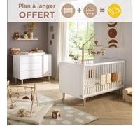 Chambre bébé, Lit évolutif et Commode à langer 3 tiroirs et 1 porte - PALOMA