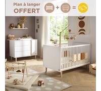 Chambre Bébé, Lit Évolutif Et Commode À Langer 3 Tiroirs Et 1 Porte - Paloma Blanc TU