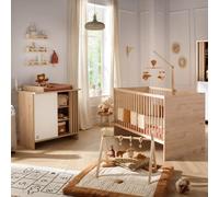 Chambre Bébé, Lit Évolutif Et Commode À Langer Avec Claustra - Tokyo Blanc/marron TU