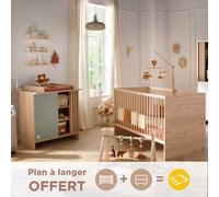 Chambre Bébé, Lit Évolutif Et Commode À Langer Avec Claustra - Tokyo Vert/marron TU