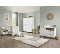 Chambre bébé ou enfant DANAÉ, coloris blanc, lit 60x120 évolutif en 90x200, armoire, commode à langer et chevet