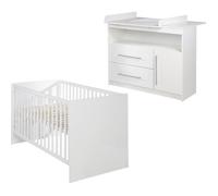 Chambre Bébé ROBA Maren - Lit 70x140 cm évolutif + Commode à Langer - Blanc laqué - Hauteur réglable - Mixte