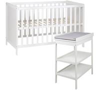 Chambre Bébé ROBA Style - Lit Cododo 60x120 + Table à Langer - Blanc/Gris argenté - Hauteur réglable