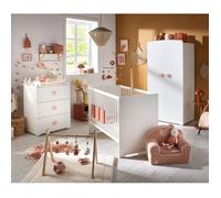 Chambre bébé trio Basic coeur: lit 120x60, commode à langer et armoire - Babyprice - Blanc