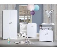 Chambre Bébé Trio Leaf, Lit 120x60, Commode à Langer, Armoire, Blanc et Chêne Silex