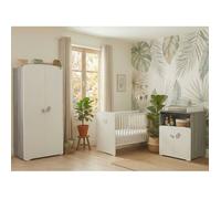 Chambre de bébé Leaf Trio : lit 120x60, commode à langer et armoire - Babyprice - Blanc