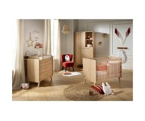 Chambre bébé trio - Lit 120 x 60 cm + Commode 3 tiroir + Armoire Chêne suave - Arty - SAUTHON