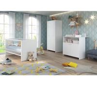 Chambre Bébé Trio, Lit 70 x 140 cm, Commode à Langer, Armoire NIKO, Blanc, Trend Team