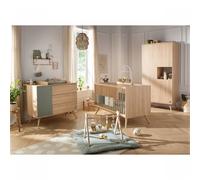 Chambre bébé trio lit 70x140cm bois + commode + armoire sauge Seventies