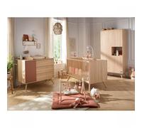 Chambre bébé trio lit 70x140cm bois + commode + armoire terracotta Seventies