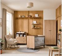 Chambre Bébé Trio: Lit Bébé 60x120, Commode À Langer 2 Tiroirs Et Armoire 2 Portes Décor Bois Chêne - Come Marron/gris TU