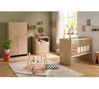 Chambre Bébé Trio: Lit Bébé 60x120 Évolutif, Commode À Langer 2 Portes Et Armoire 2 Portes Décor Bois Hêtre - Adele Marron TU