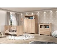 Chambre Bébé Trio Olivia, Lit 70 x 140 cm, Commode à Langer, Armoire 3 Portes, Chêne Sonoma