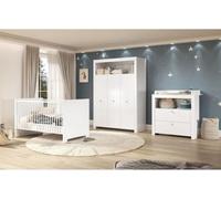 Chambre Bébé Trio Olivia, Lit 70 x 140 cm, Commode à Langer, Armoire, Blanc, Trend Team