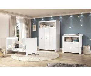 Chambre Bébé Trio Olivia, Lit 70 x 140 cm, Commode à Langer, Armoire, Blanc, Trend Team
