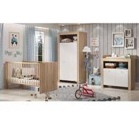 Chambre Bébé Trio PIA, Lit 70x140 cm, Commode à Langer 2 Portes, Armoire 2 Portes, Chene Sonoma et Blanc Mat