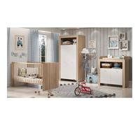 Chambre bébé trio PIA - Lit 70x140 cm + Commode à langer 2 portes + Armoire 2 portes - Décor chêne sonoma et blanc mat - TRENDTEAM
