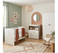 Chambre trio de bébé Teddy : lit 120x60, commode à langer et armoire - Babyprice - Blanc