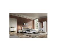 Chambre Complète 160x200cm Blanche et Or Tête Rembourrée avec Leds - JEMMA -