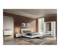 Chambre Complète 160x200cm Blanche et Or Tête Rembourrée avec Leds - JEMMA - ALTOBUY Blanc G