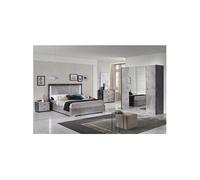 Chambre Complète 160x200cm Gris Effet Pierre avec Leds - HYDE -