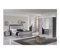Chambre Complète 160x200cm Gris Effet Pierre avec Leds - HYDE - ALTOBUY Gris G