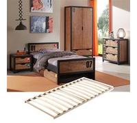 Chambre Complète 90x200cm et Sommier + Armoire 2P - TCHAD - ALTOBUY Marron G