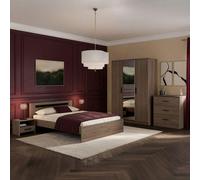 Chambre complete adulte - AZUKA - OrmeTorréfié - Lit 140 x 190 cm - 2 chevets - 1 commode - 1 armoire - PARISOT